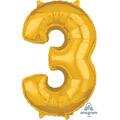 Anagram 26 in. Number 3 Helium Balloon - Gold 89550